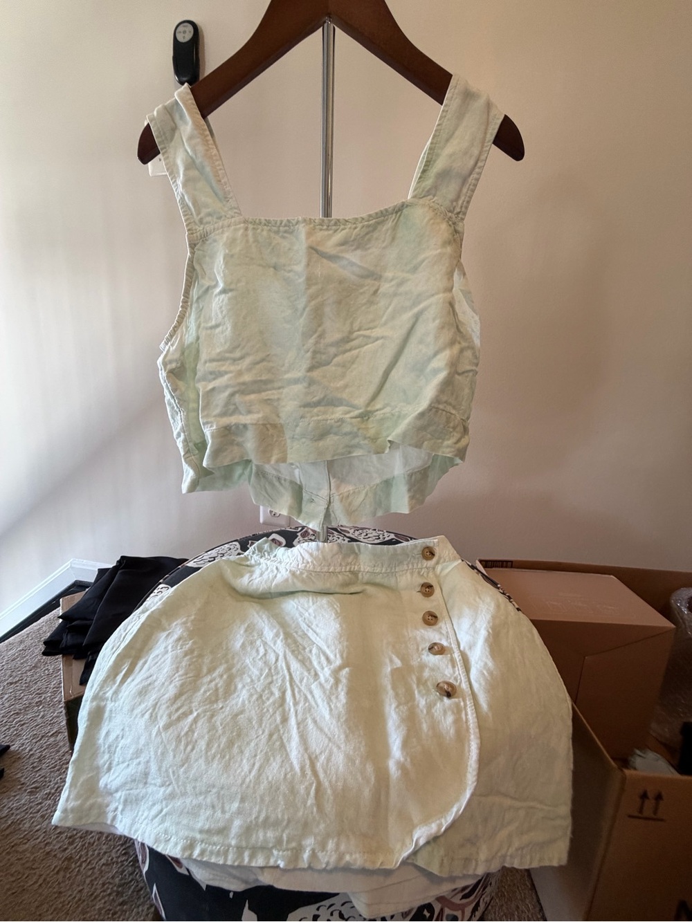 Madewell Mint Green Linen Crop Top & Skirt Set - Women